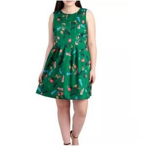 Vince Camuto Women's Green Floral Career Flare Dress Casual Summer Plus Size 14